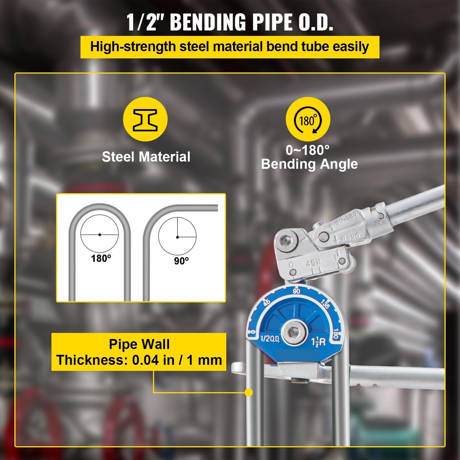 1/2in giętarka do rur rura miedziana ze stali nierdzewnej 180 ° ręczna maszyna do gięcia HVAC i linie szczekania giętarka do rur narzędzia ręczne dla początkujących DIY