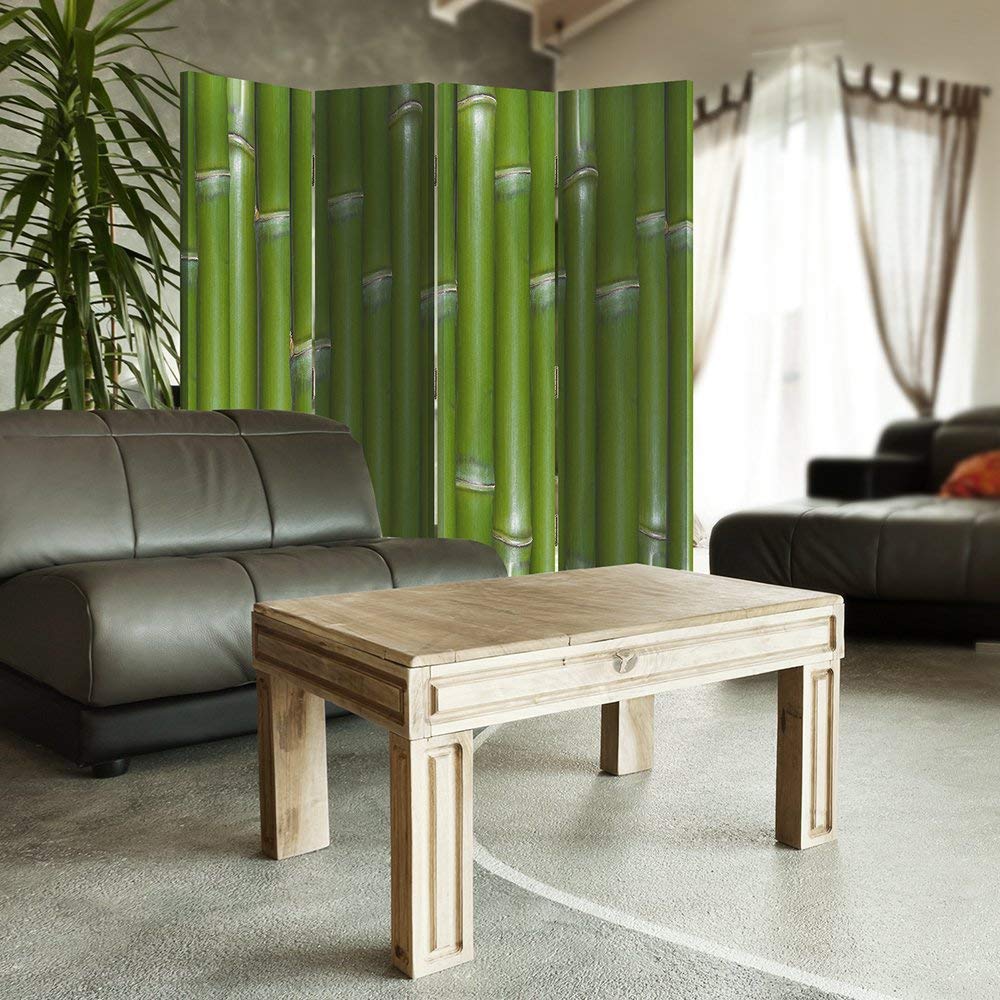 Feeby Paravent déco 4 pans Zen 145x150 cm Une Seule Côté Cloison de séparation Écran Pliant Foto Paravent Interieur Décoratif Mur Espagnol Impression sur Toile Chambre d'enfant Salon Bureau Vert