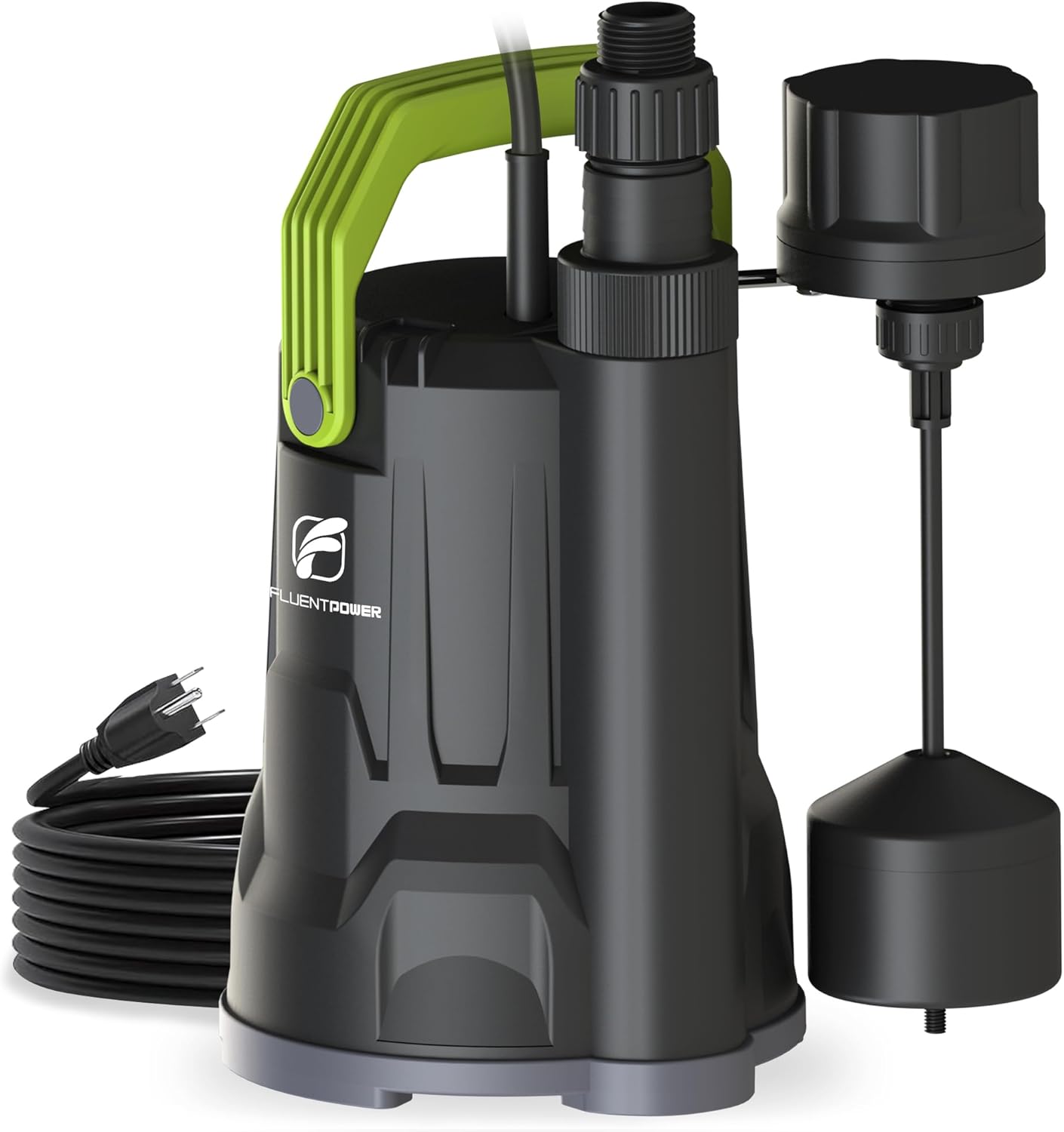 FLUENTPOWER Sump Pump, 3/4HP Submersible Water Pump, 3000GPH Utility Pump with Vertical Float Switch for Swimming Pool Garden Pond Basement Draining, with 16.4Ft Cord, Adapters, Check Valve and Rop