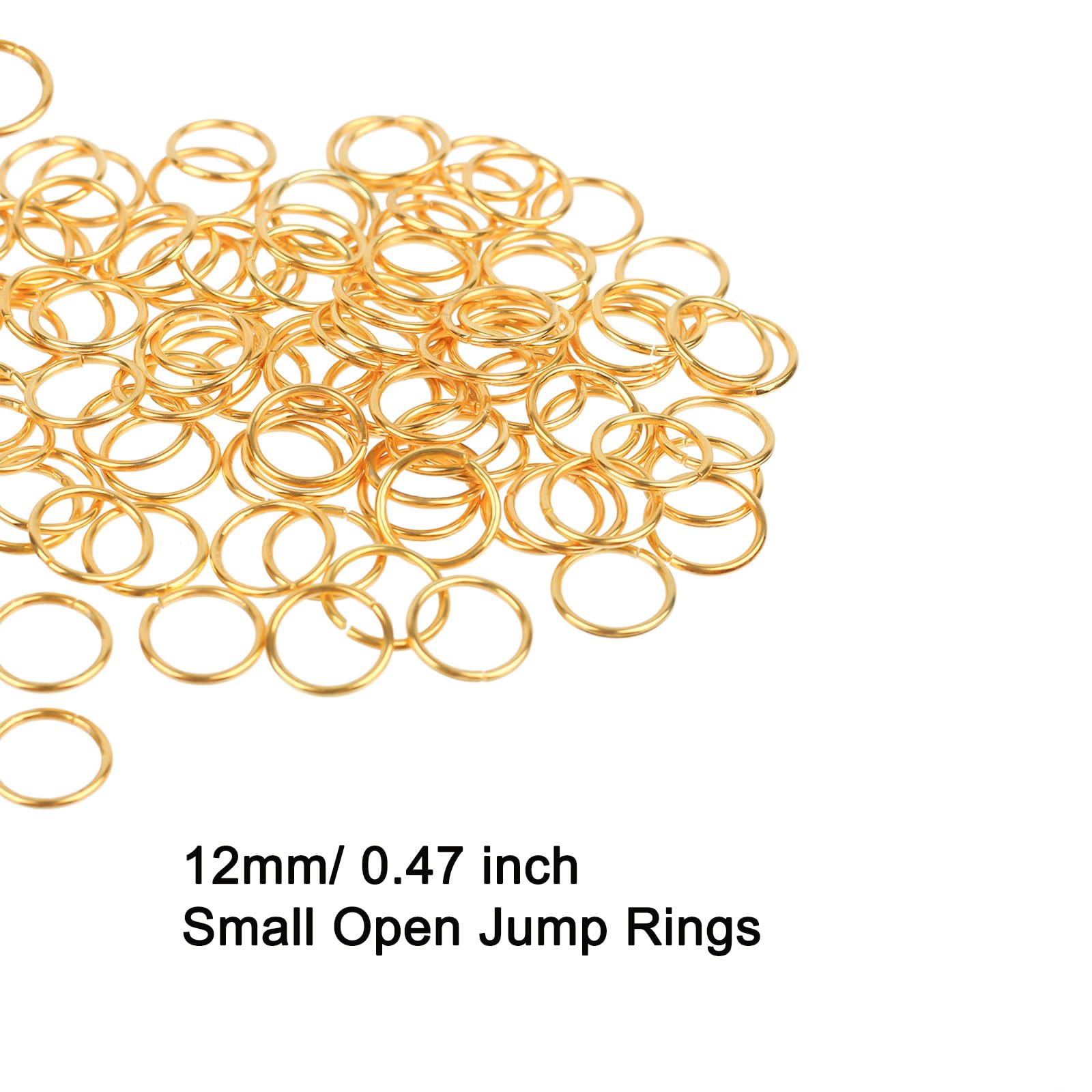 HUIHUIBAO 100 Pieces Open Jump Ring Metal Split Rings for Jewelry and Crafts Making Wind Chimes Costuming Ornaments (Gold, 12mm) - Image 2