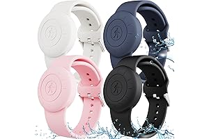 4-Pack Waterproof Apple Watch Bands for Kids with AirTags Holder, Silicone Protective Case for AirTag