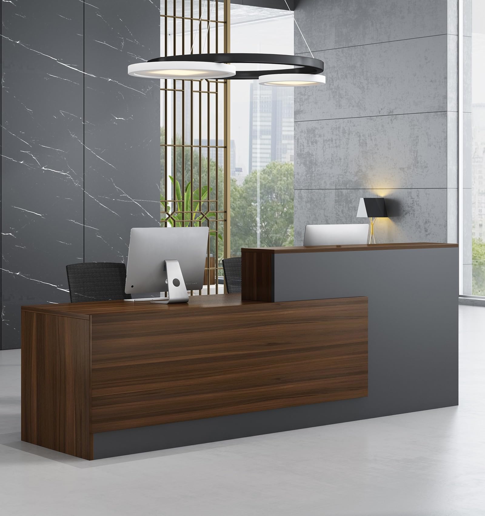 180CM Moderne L-förmige Empfangstheke aus Holz mit Tresen - Premium Empfangstresen für Büros multifunktionaler Empfangstisch für Salons Kassen oder Empfangsbereiche (ohne Stühle)