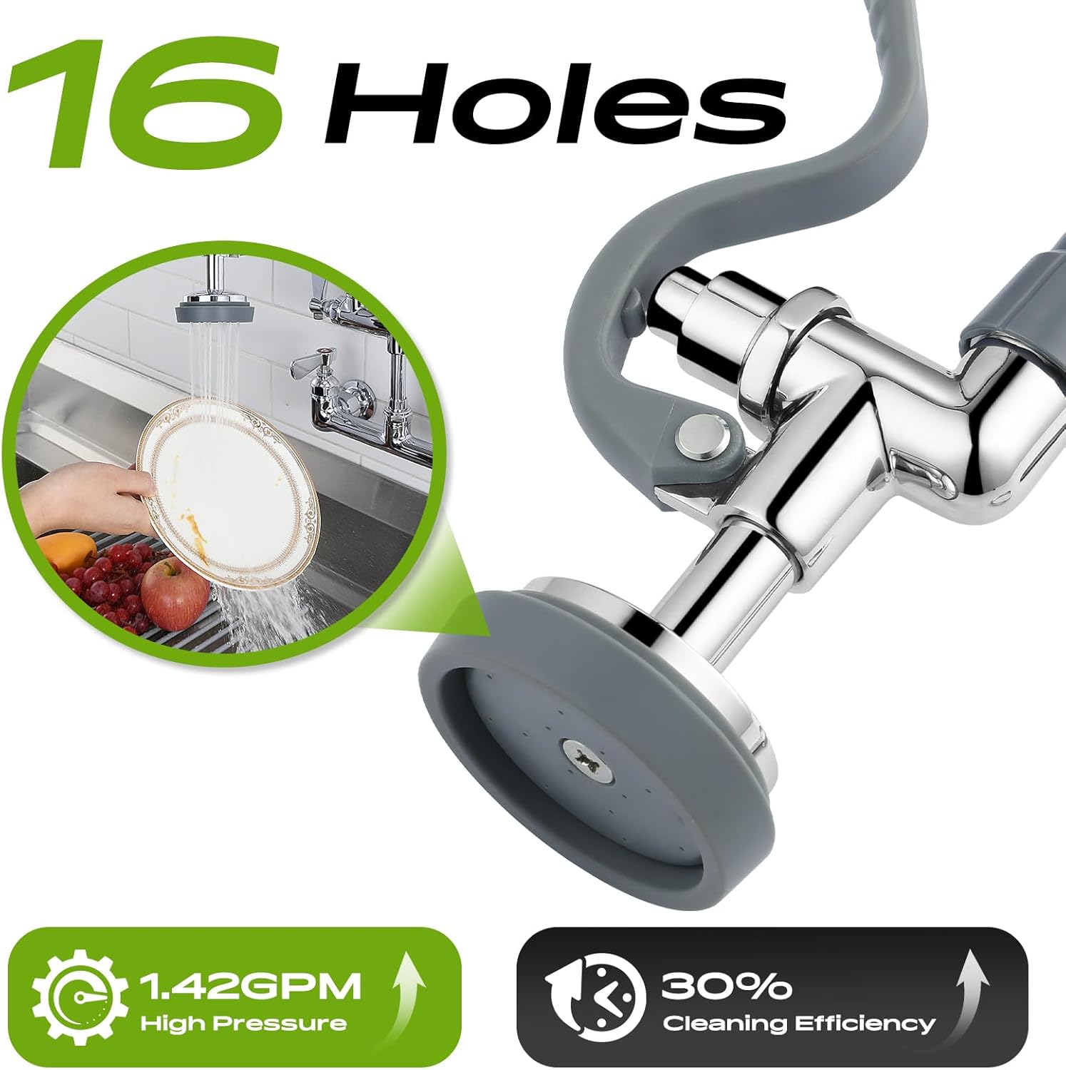 Commercial Sink Faucet with Sprayer 8 Inch Center Wall Mount Kitchen Sink Faucet with 10" Add-on Swing Spout 25" Height Faucet with Down Pre-Rinse Sprayer - Image 6