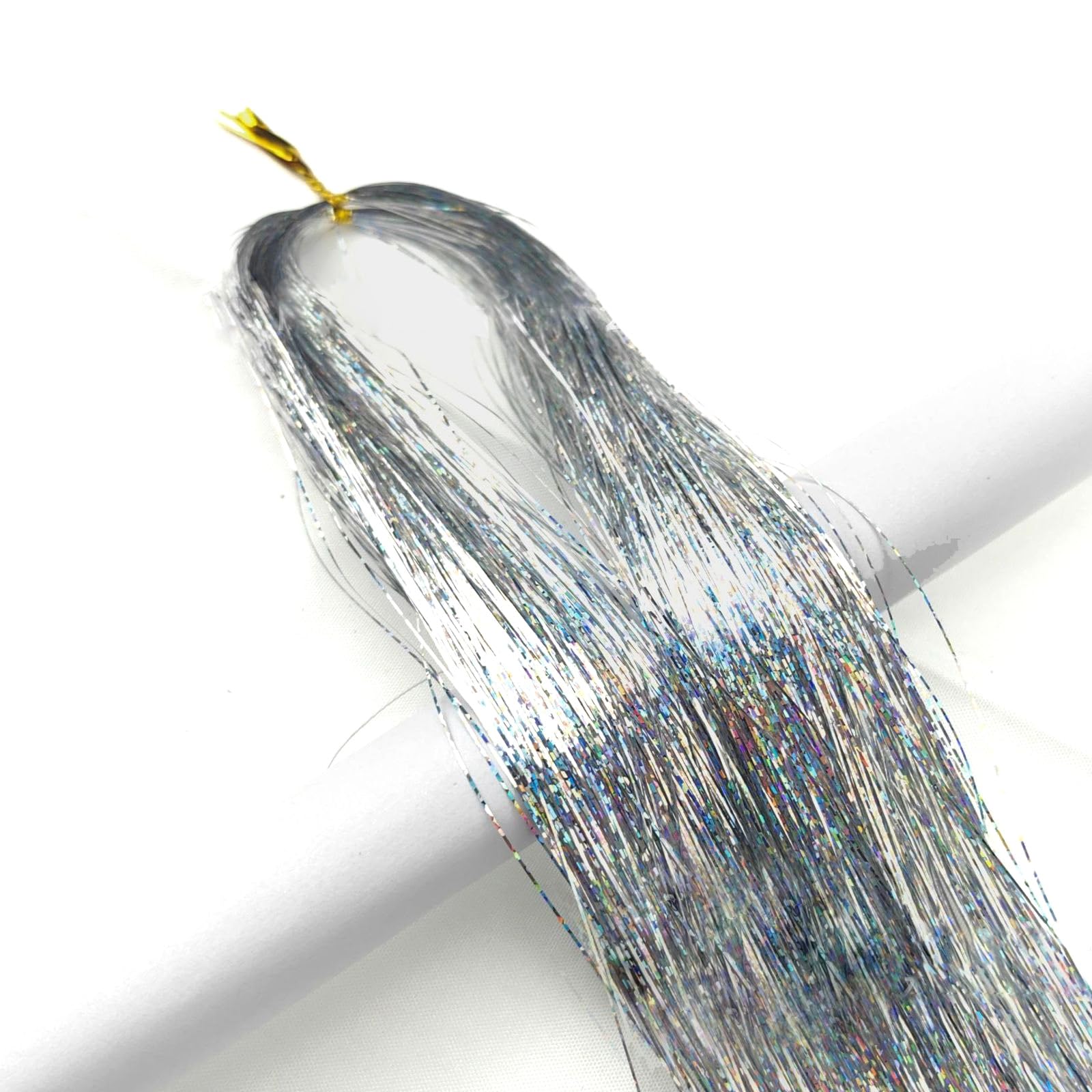 Leliafleury 1000 Strands Silver Hair Tinsel 94cm Glitter Straight Hair Extensions for Party Cosplay