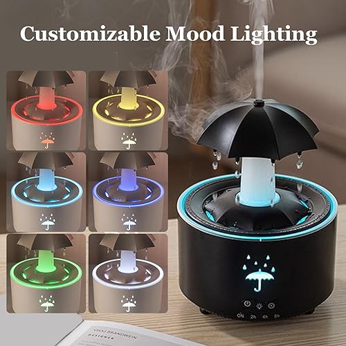 Miniatura 5 de 7-Color Raindrop Humidifier and Essential Oil Diffuser with Remote, 300ml Quiet Rain Sound Machine for Bedroom and Office, Black, Humidifier