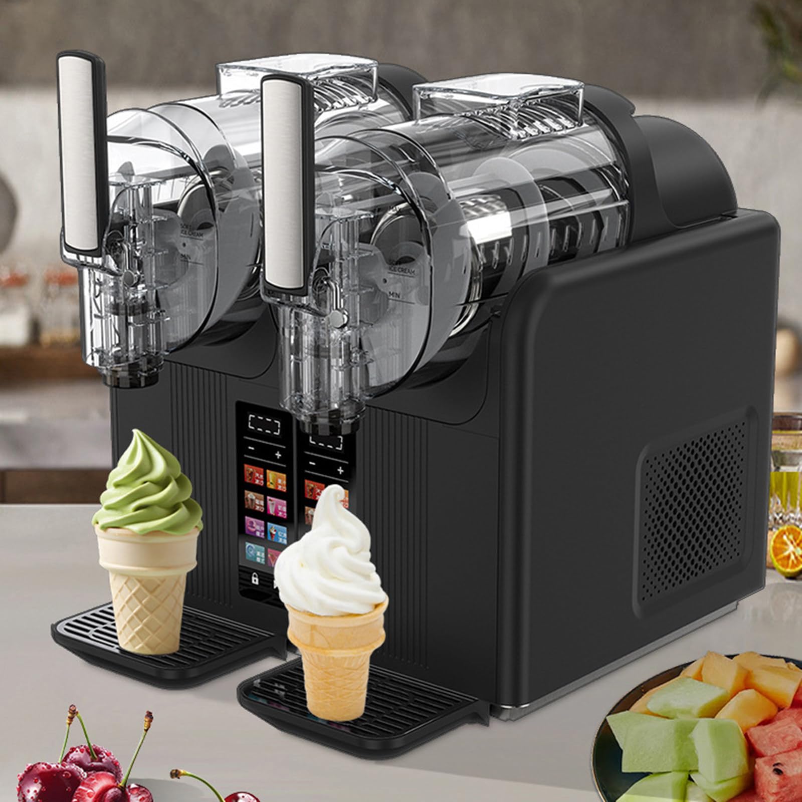 ZYLDDS Slushy Maker Machine,Slushie Maker Machine,Electric Soft Serve Ice Cream Device with 7 Presets, Child Lock,Self-Cleaning,for Home Café Bar Countertop Black-twincylinder