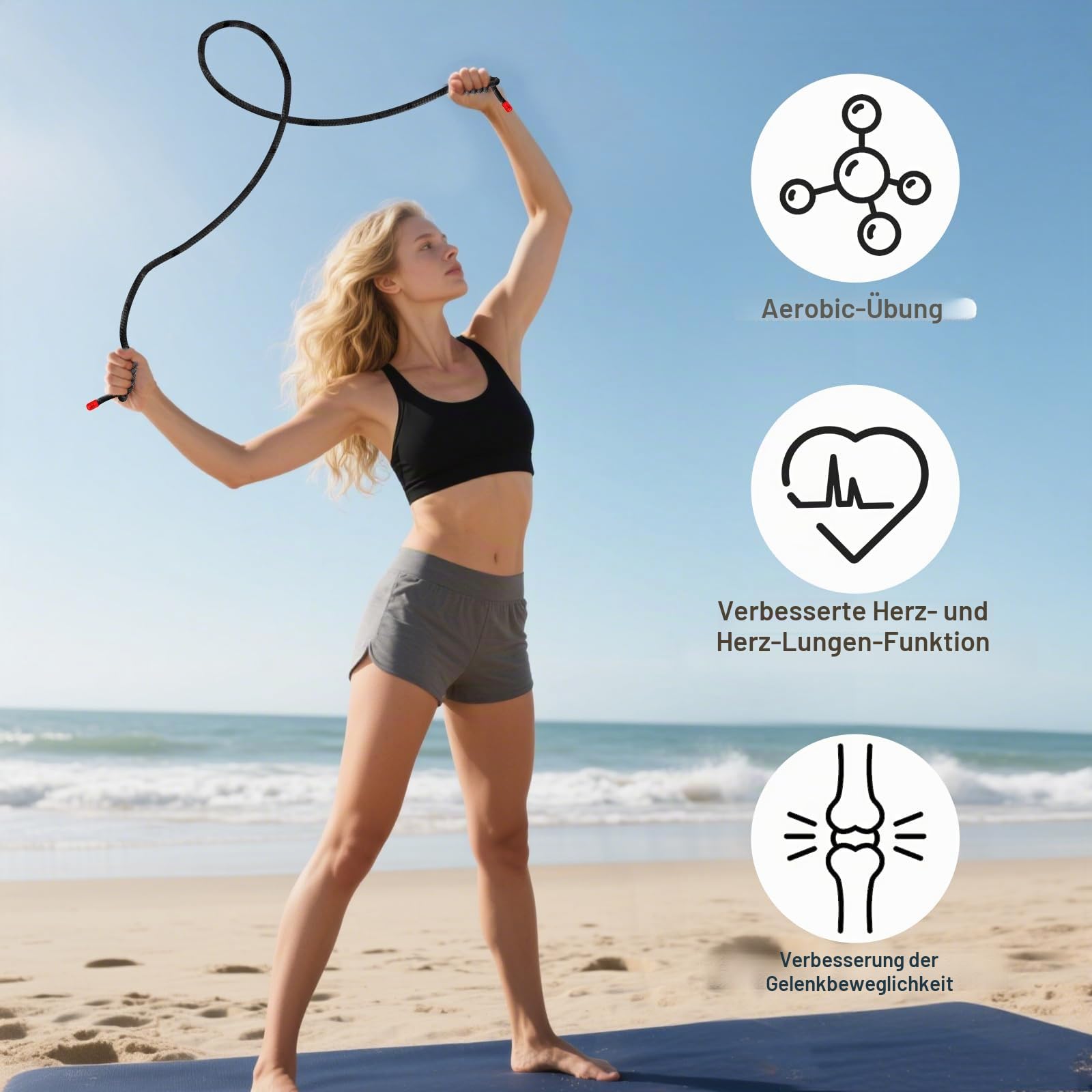 Flow Rope Übungsspringseil für Fitness, Workout, Fluss mit 2,7 m verstellbarem, doppelt gewebtem Workout-Seil für Männer, Frauen, Anfänger-Training – Indoor & Outdoor Cardio