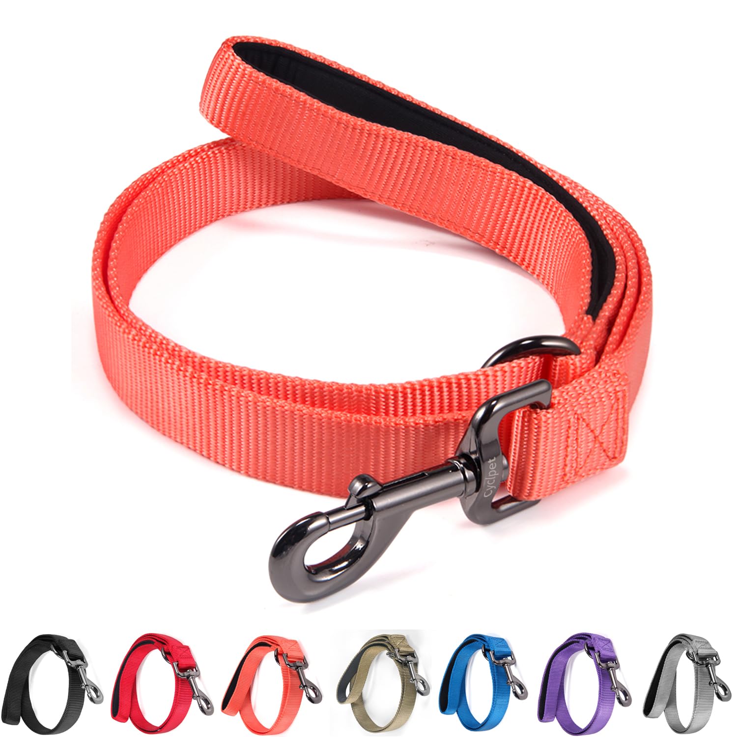 Correa de perro estándar de 4 pies con cómodo mango acolchado de neopreno correa de nailon para perros gigantes grandes y medianos (grande, coral vivo)