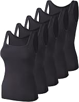 BQTQ 5 Pack Women's Square Neck Tank Tops Sleeveless Undershirts Black - Soft Stretchy S-XXL