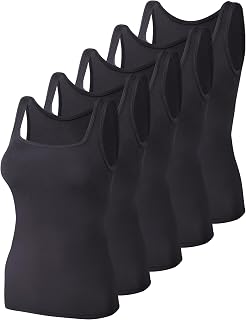 BQTQ 5 Pack Women's Square Neck Tank Tops Sleeveless Undershirts Black - Soft Stretchy S-XXL