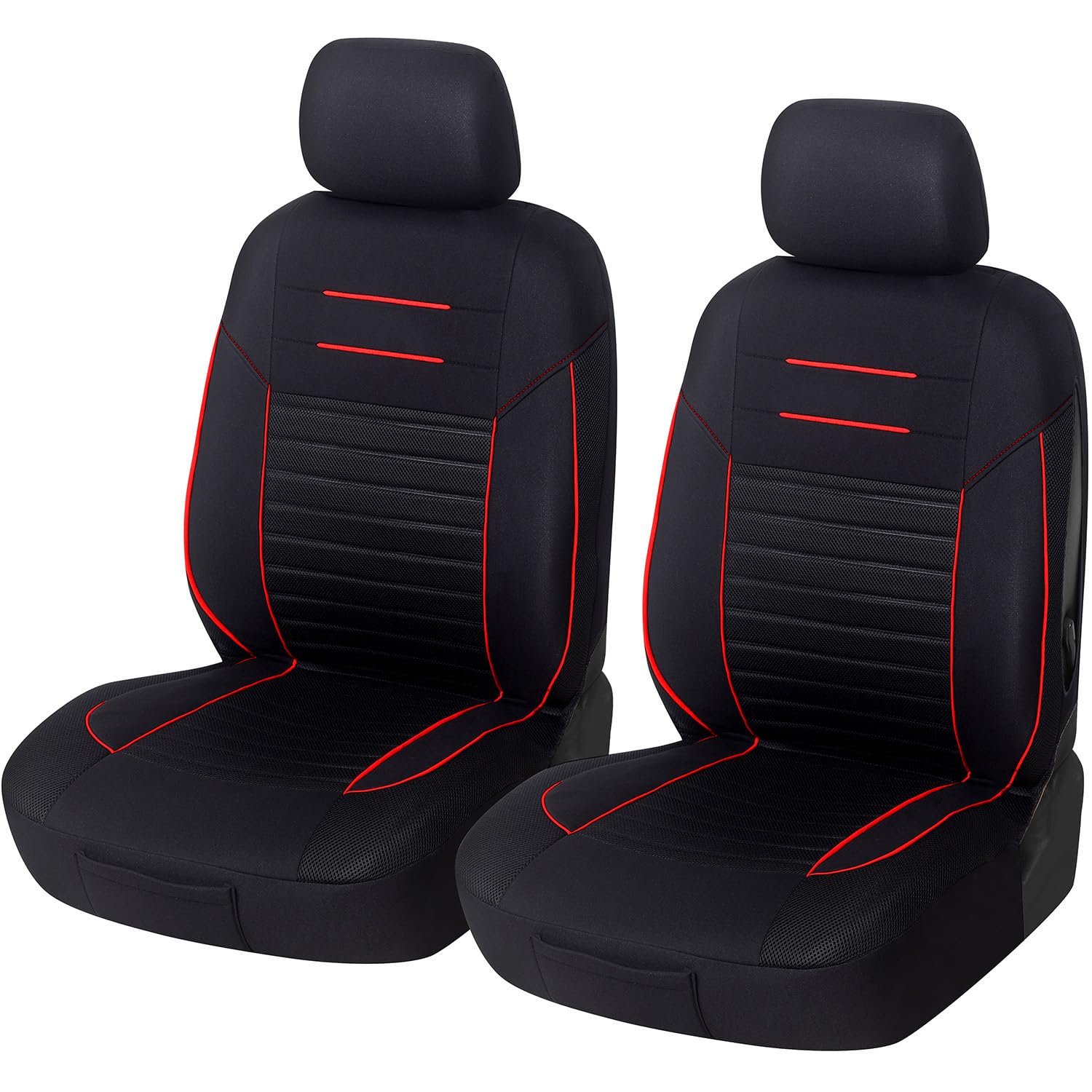 Upgrade4cars Autositzbezüge Vordersitze Schwarz Rot | Auto-Schonbezüge Set Vorne für Fahrersitz & Beifahrer | Auto-Sitzbezug Universal | Autozubehör Geschenke für Frauen und Männer