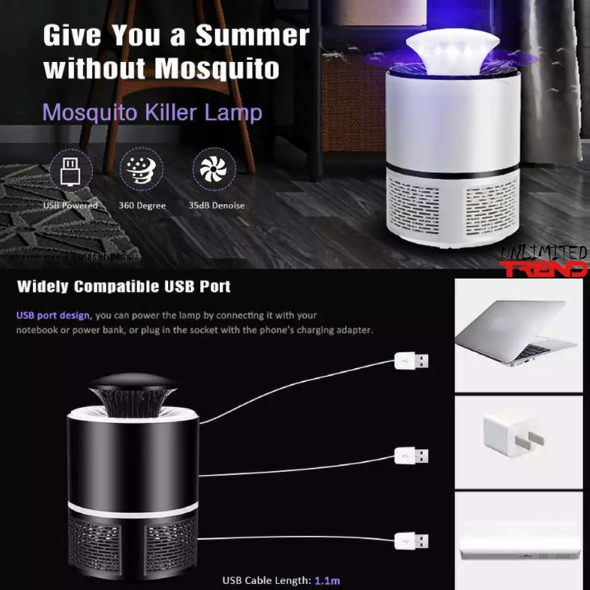 DEBIRE Electronic LED Mosquito Killer Lamps USB Powered UV LED Light Super Trap Mosquito Killer Machine for Home Insect Killer Mosquito Killer Eco-Friendly Electric Mosquito Trap Device, Black-1 3