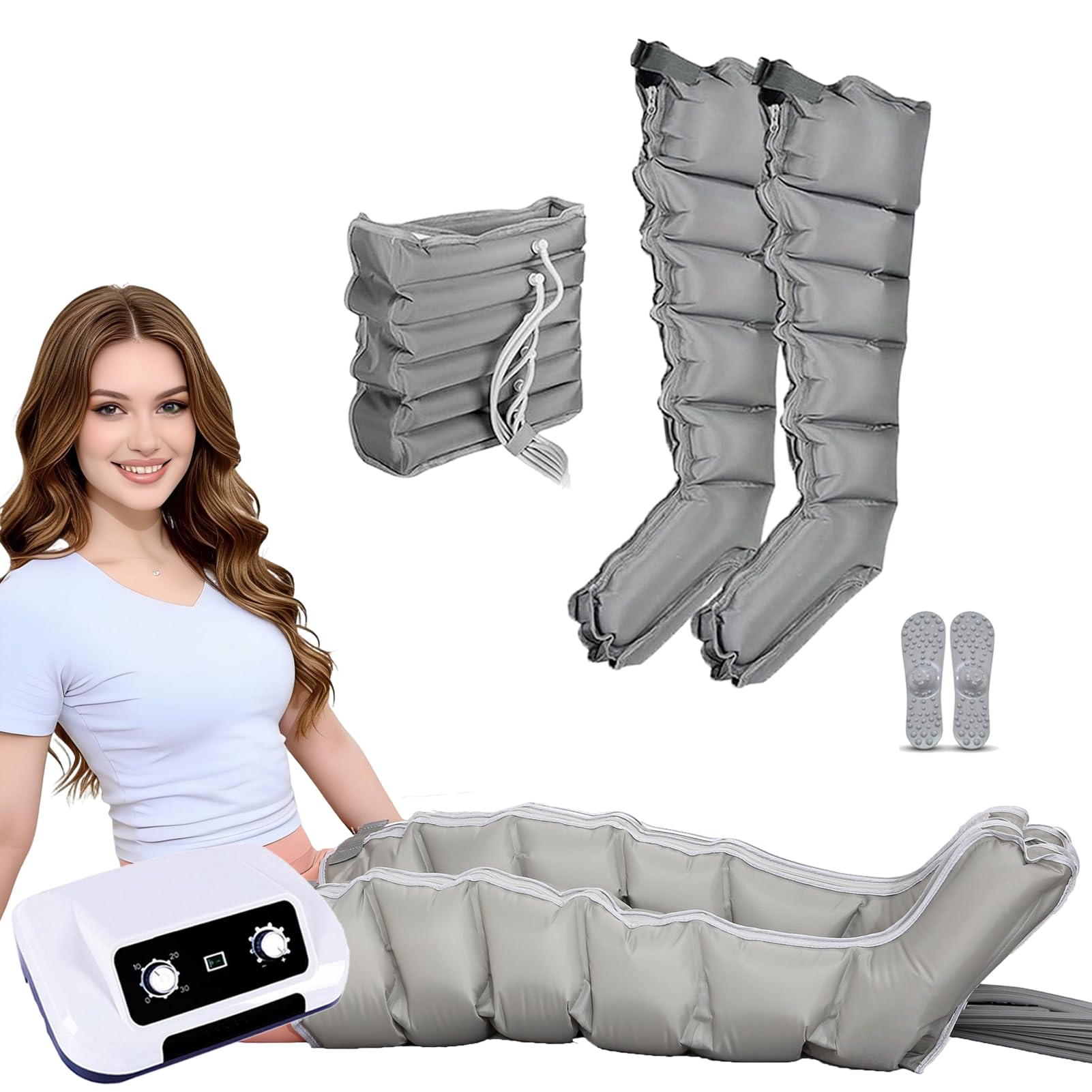 Pressoterapia Professionale Per Casa, Massaggiatore 6 Camere D’Aria, Gambali Pressoterapia Linfodrenaggio Gambe Glutei E Addome, Allevia Dolore E Stanchezza, 5-30 Min, 30-240 MmHg Réglable