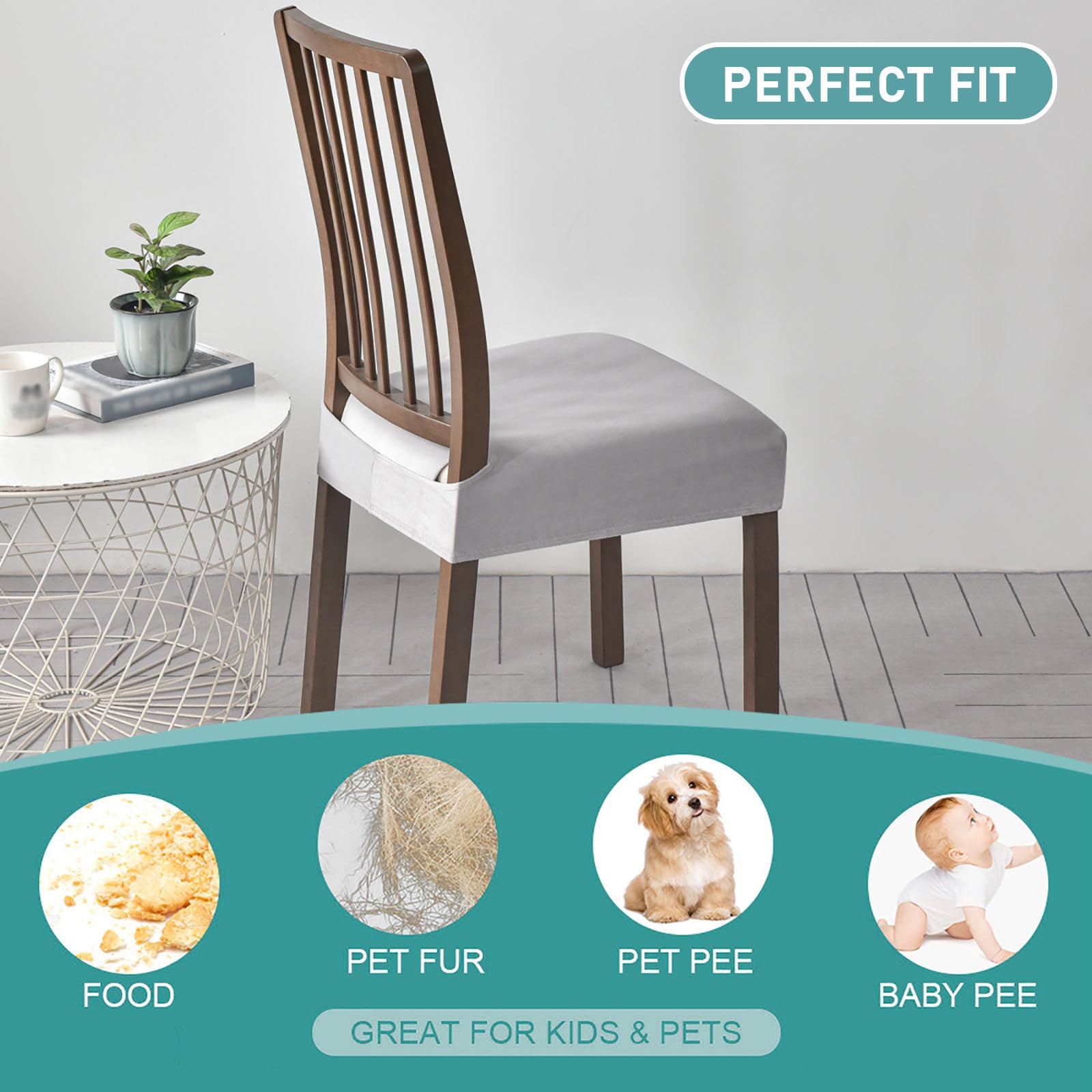 Terciopelo Fundas de Asiento para Silla Pack 4 | Funda Asiento Silla Extraíbles y Lavables Elásticas Fundas sillas Comedor Antideslizante Felpa Para Cocina banquete