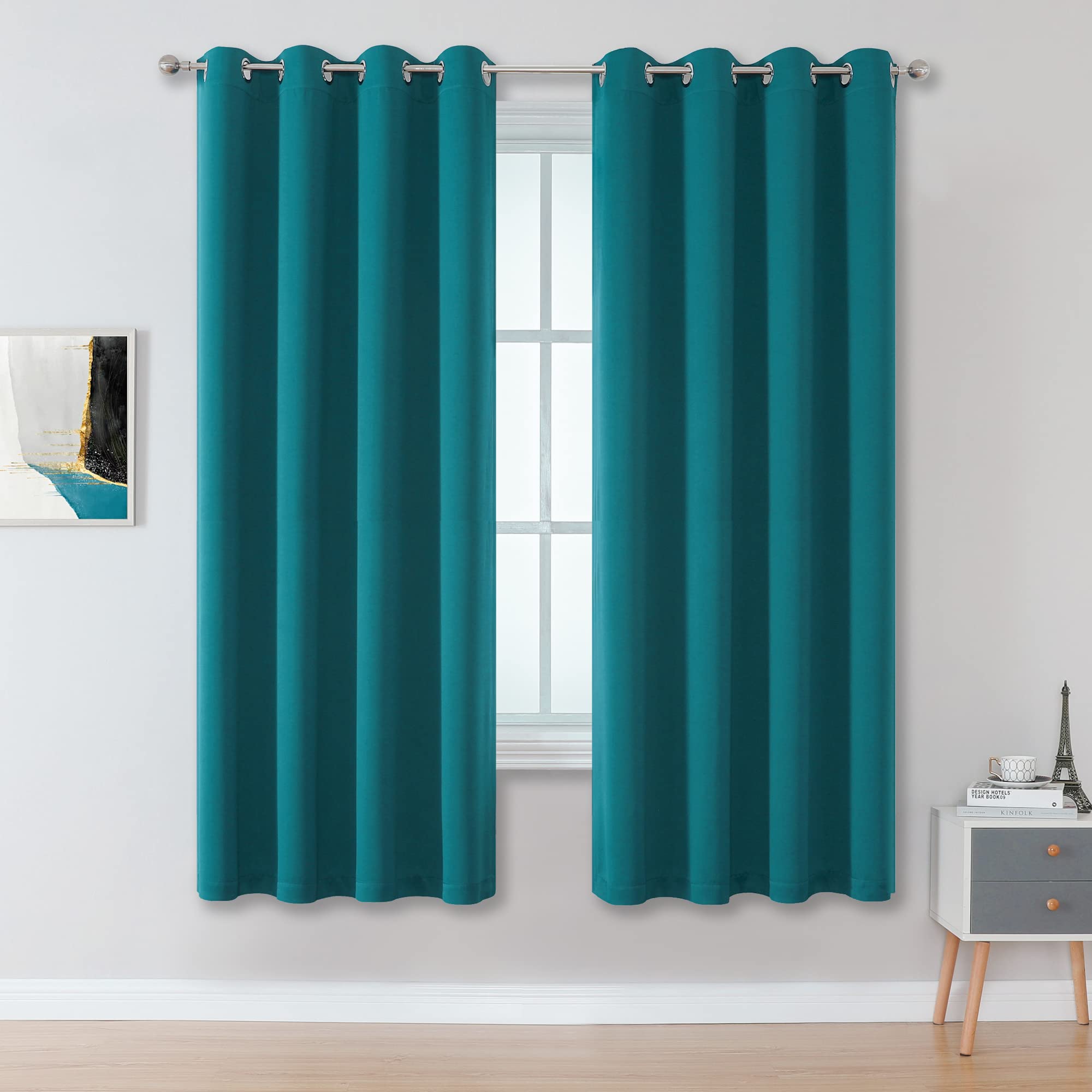 Teal Blackout Curtains with Grommet Teal Bedroom Curtains 63 Inch Length 2 Panels Set Teal Drapes Thermal Insulated Room Darkening Curtains for Boy Living Room 52x63 Inches Long