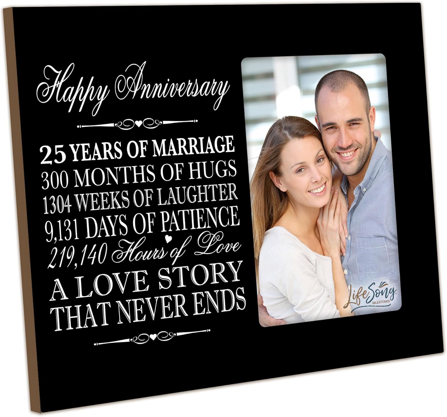 LifeSong Milestones 25th Wedding Anniversary Picture Frame: Marriage, Cherish Memories with this Elegant Frame, Holds 4x6 Photo Celebration Keepsake for Parents, Grandparents Mom Dad (Black)