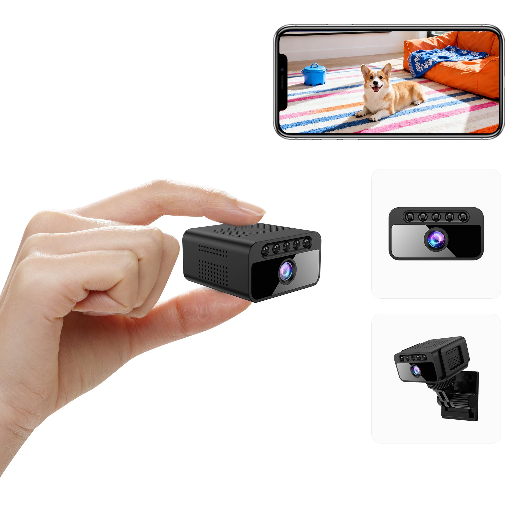 AOBOCAM Cámara EspÃa 4K Mini WiFi para Interior/Exterior, Visión Nocturna, Detección de Movimiento, App Móvil iOS/Android, 2.4GHz, para Casa/Oficina/Coche