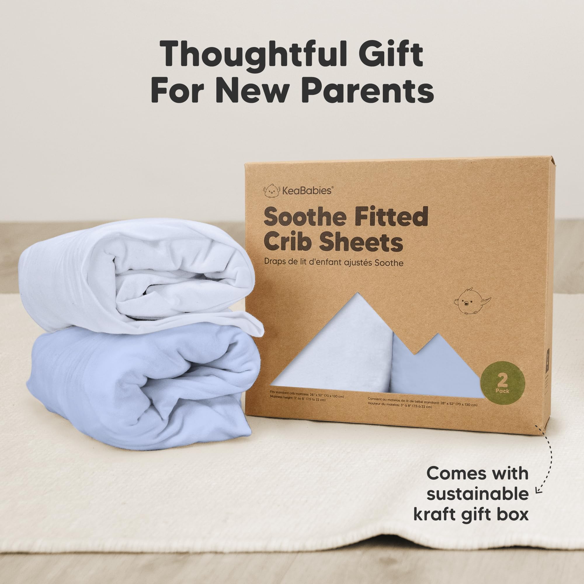 KeaBabies Paquete de 2 sábanas orgánicas unisex para cuna, de algodón transpirable, bonita sábana estampada para colchón de cuna, Azul claro y gris azulado (Blue flax)