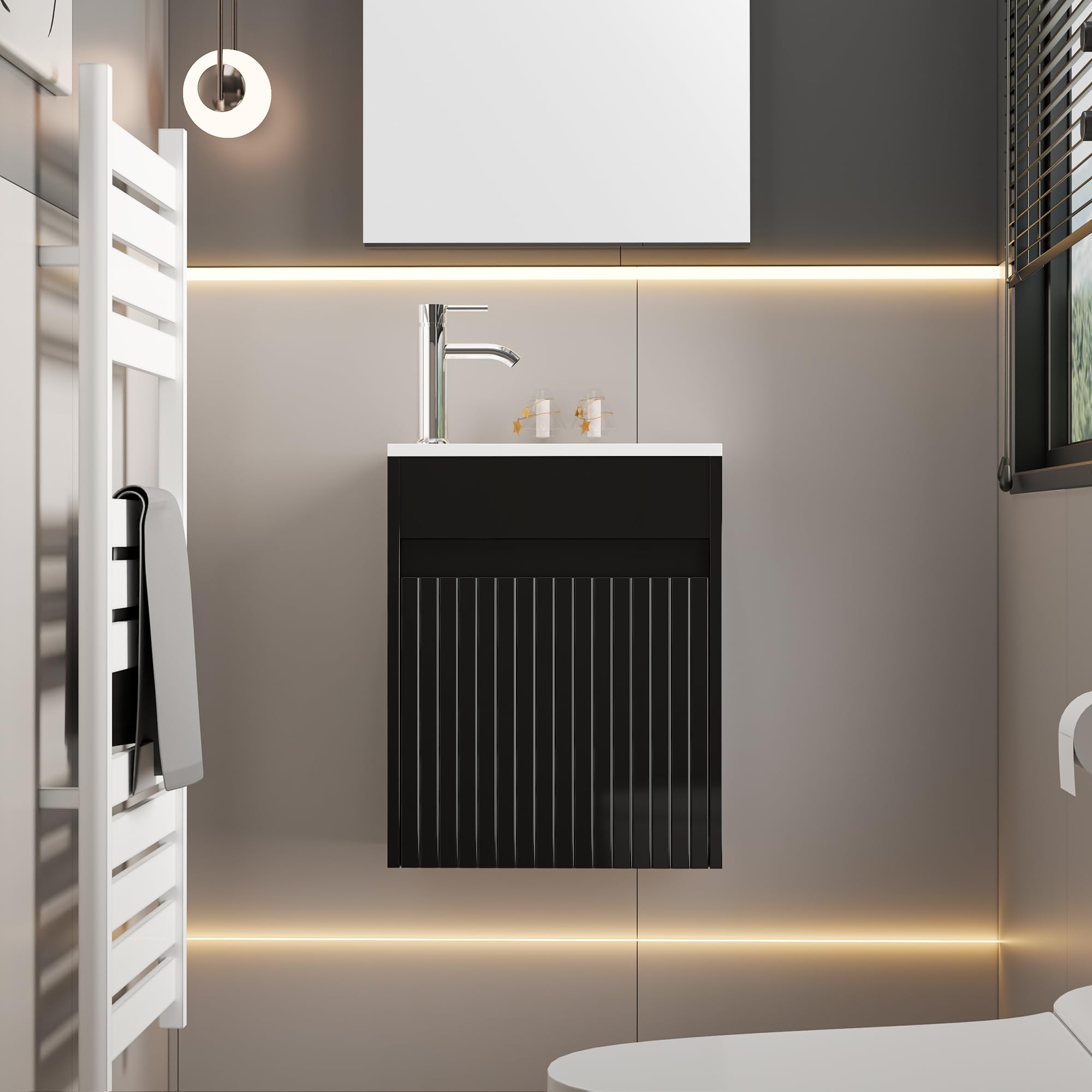 eclife 16" Bathroom Vanity Sink Combo for Small Space, Wall Mounted ...
