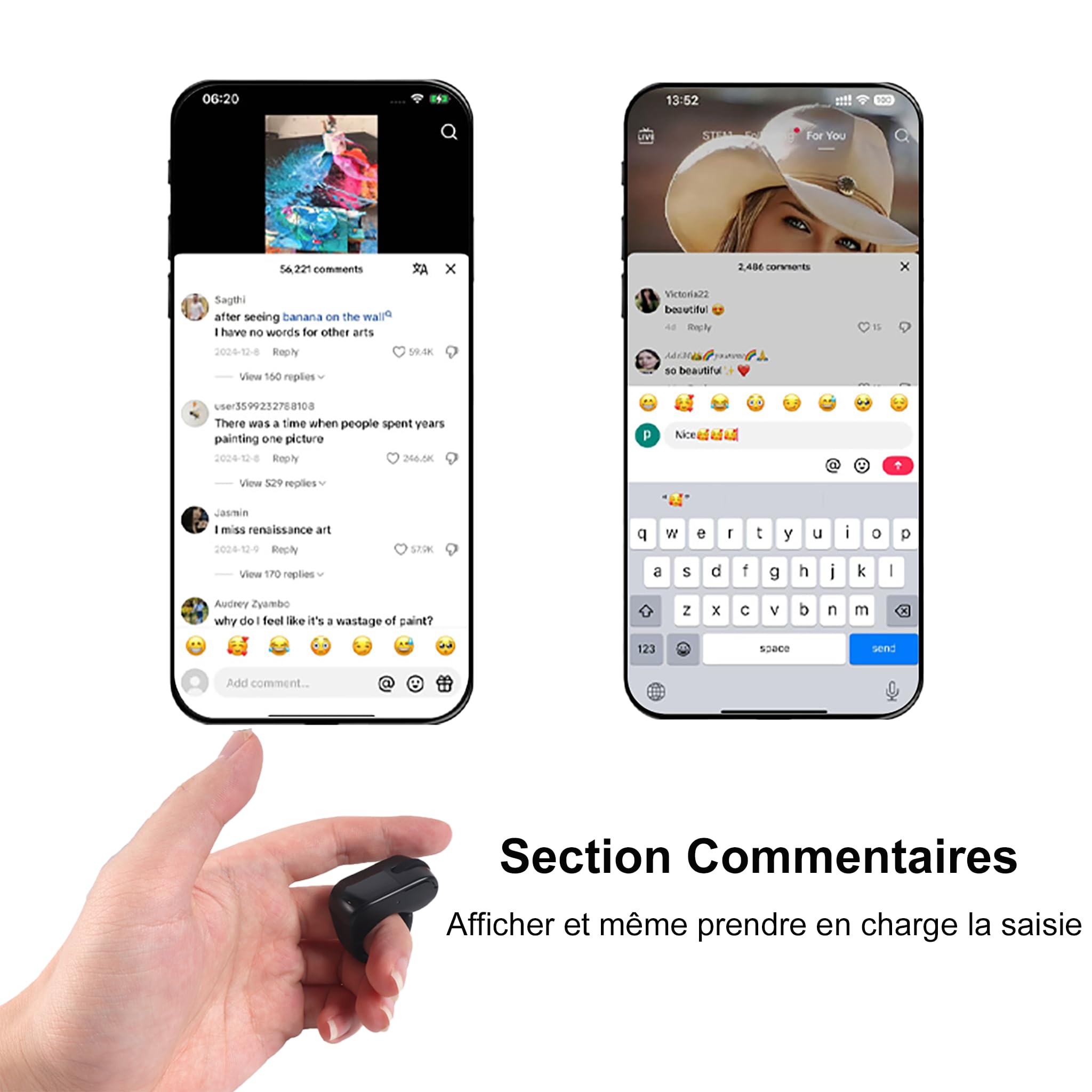 Tiktok Souris à Anneau Défilant avec Pavé Tactile, Mini Bluetooth Portable Rechargeable avec étui de Chargement, Télécommande pour Photo/Vidéo/App Kindle/PPT, pour PC Computer Smartphone Tablette-Noir