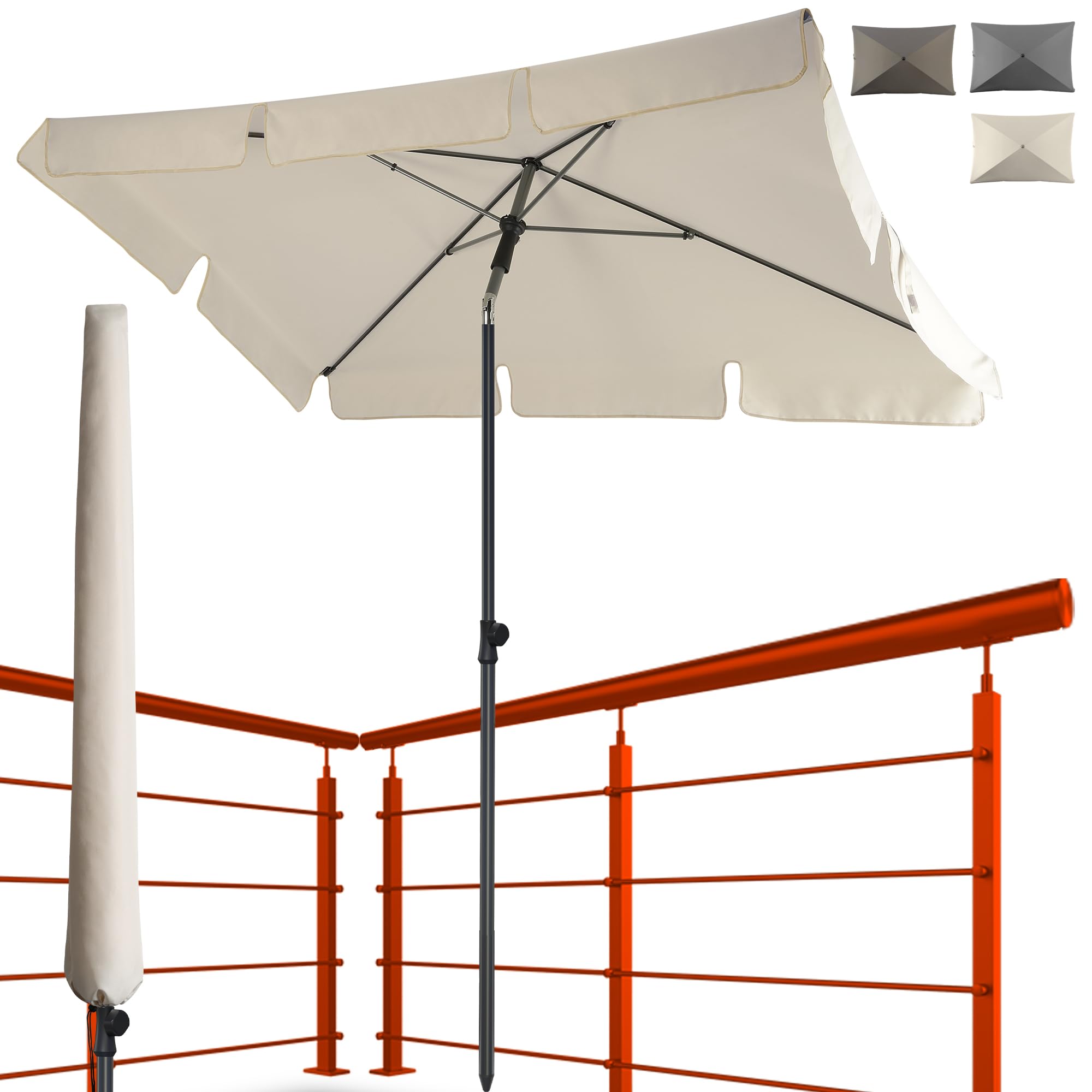 4smile Sonnenschirm Balkon 200 × 125 cm, Sonnenschirm rechteckig mit UPF 50+, 45° knickbar & höhenverstellbar, Balkonschirm inkl. Sonnenschirmhülle, Sonnenschutz Balkon in Beige