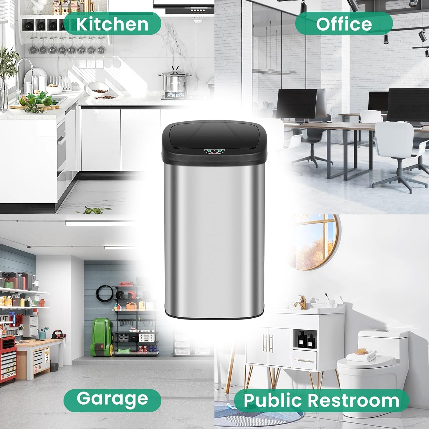 BLKMTY 22 Gallons Trash Can Motion Sensor Garbage Can with Lid, 82L Automatic Large Kitchen Trash Cans Touchless, Stainless Steel Commercial Tall Garbage Bin for Kitchen, Home, Office (22 Gallon)
