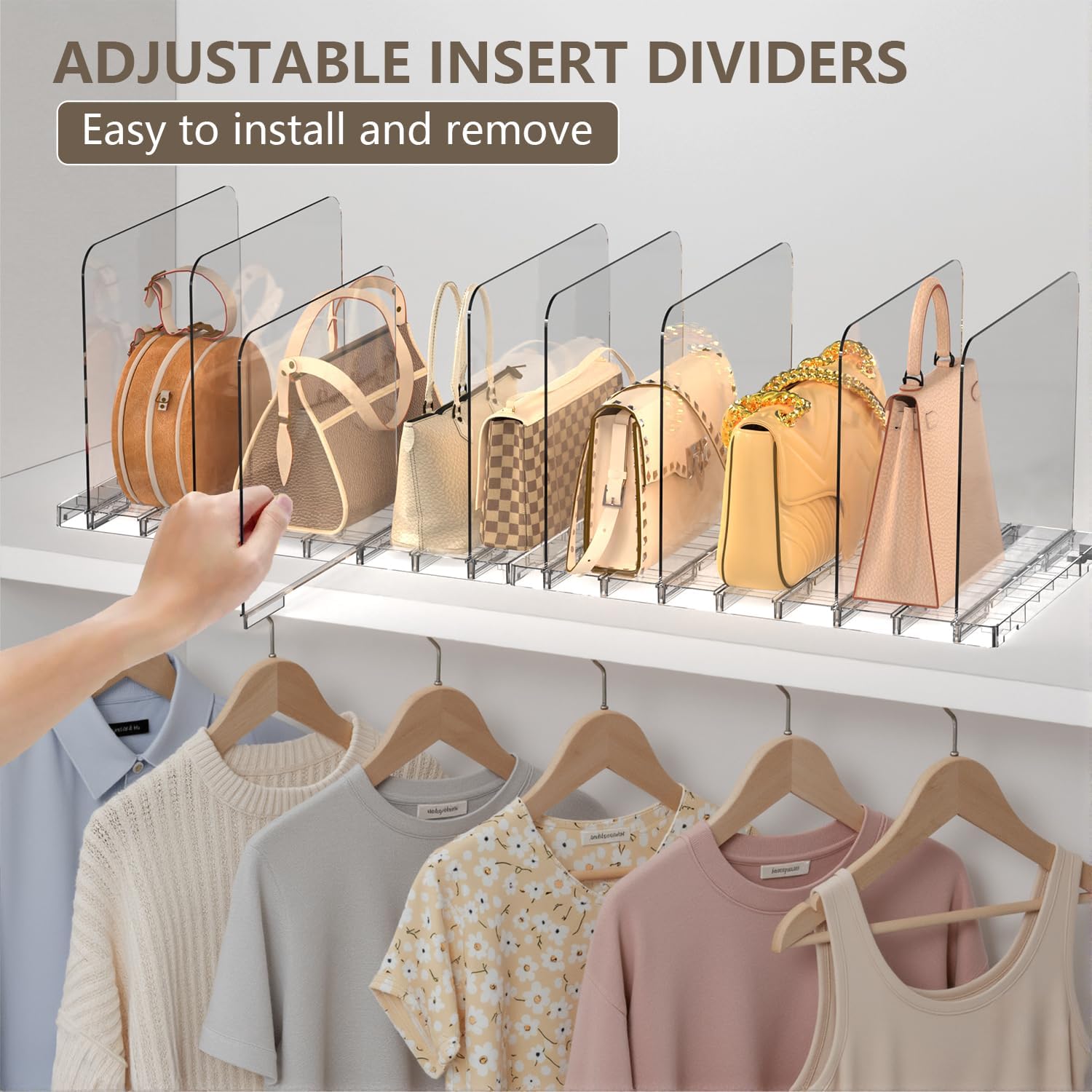 ANTOWIN 2 Pack Shelf Divider, Purse Organizers for Closet, Adjustable Handbag Separators, Storage Organizer in Bedroom, Office, Easy to Install and Clean