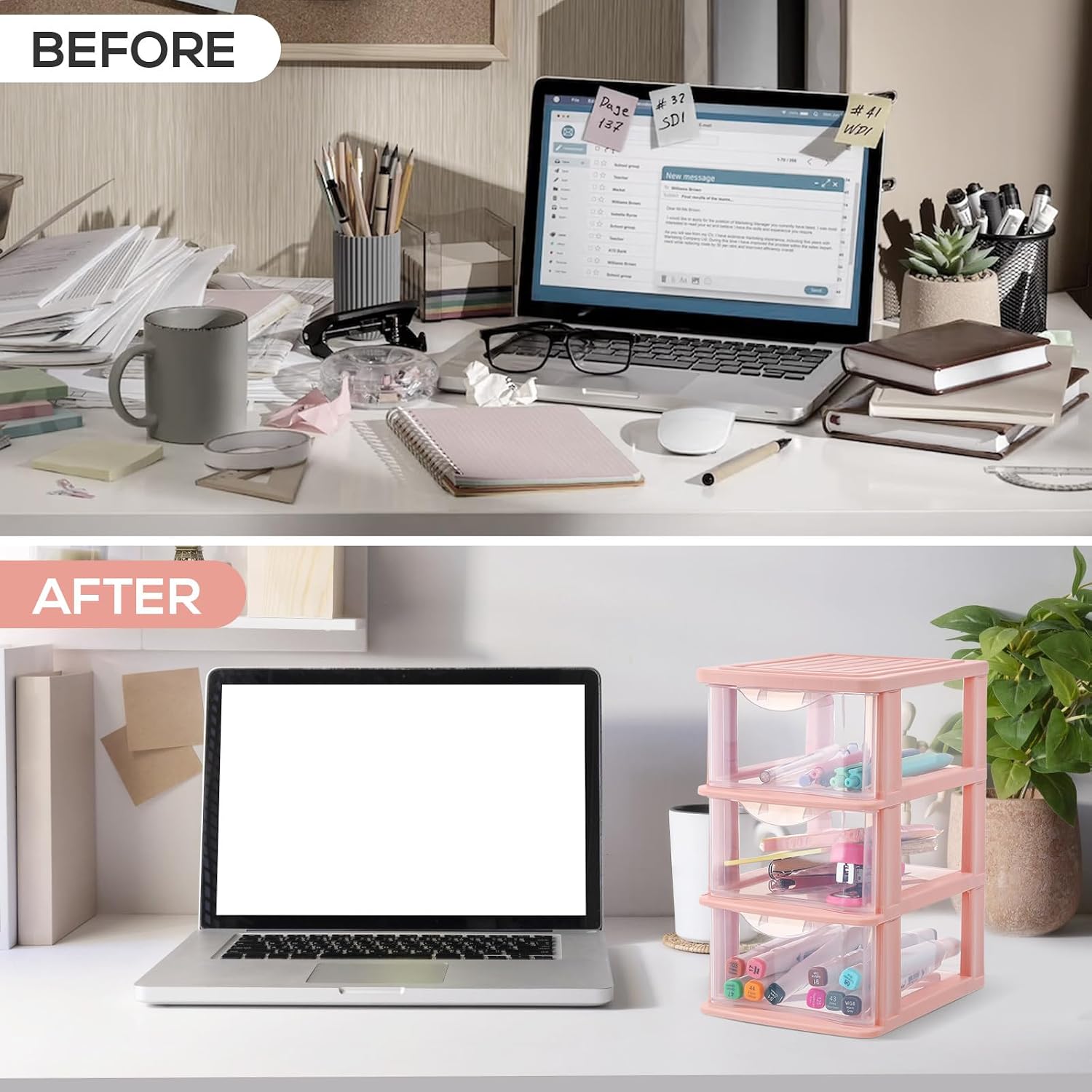 Ipetboom Transparent Desktop Storage Box Drawer Organizer Plastic Cosmetic Storage Case 9.05X6.88X5.31In for Home Office Dorm with Clear Design