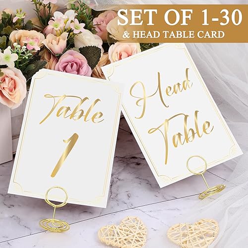 Miniatura 10 de Thenshop 31 juegos de tarjetas de números de mesa con soportes, tarjeta de mesa de números del 1 al 30 de 2 pulgadas, soporte de lugar para boda