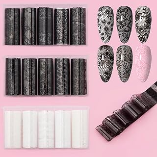 15 Rolls Black White Lace Nail Foil Transfer Stickers Flower Decals Nail Foils Transfer Lace Stickers