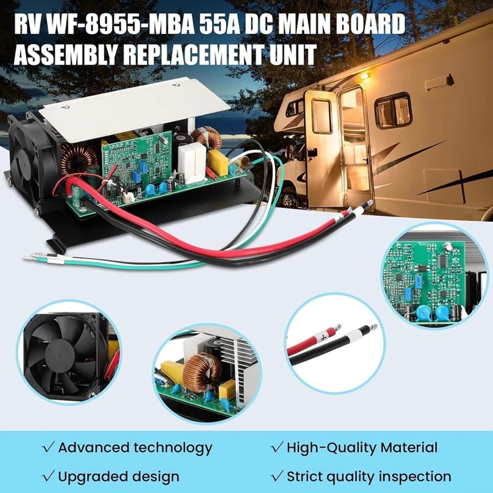 WF-8955-MBA Alimentatore Caricatore 55A 950W per Caravan, Ricarica Automatica a 3 Livelli con Ventola Silenziosa, per WF-8955PEC e Parallax 7155 7145 Distributore di Alimentazione, Facile Sostituzione