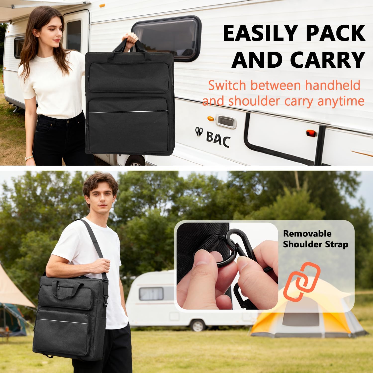 Solar Panel Carrying Case Compatible with Jackery SolarSaga 100W/100X/200W, Padded Case for 2 Battery Panels with Fully Open Design,Multi-Pockets for Accessories,Solar Panel Bag for Camping, Gift Idea