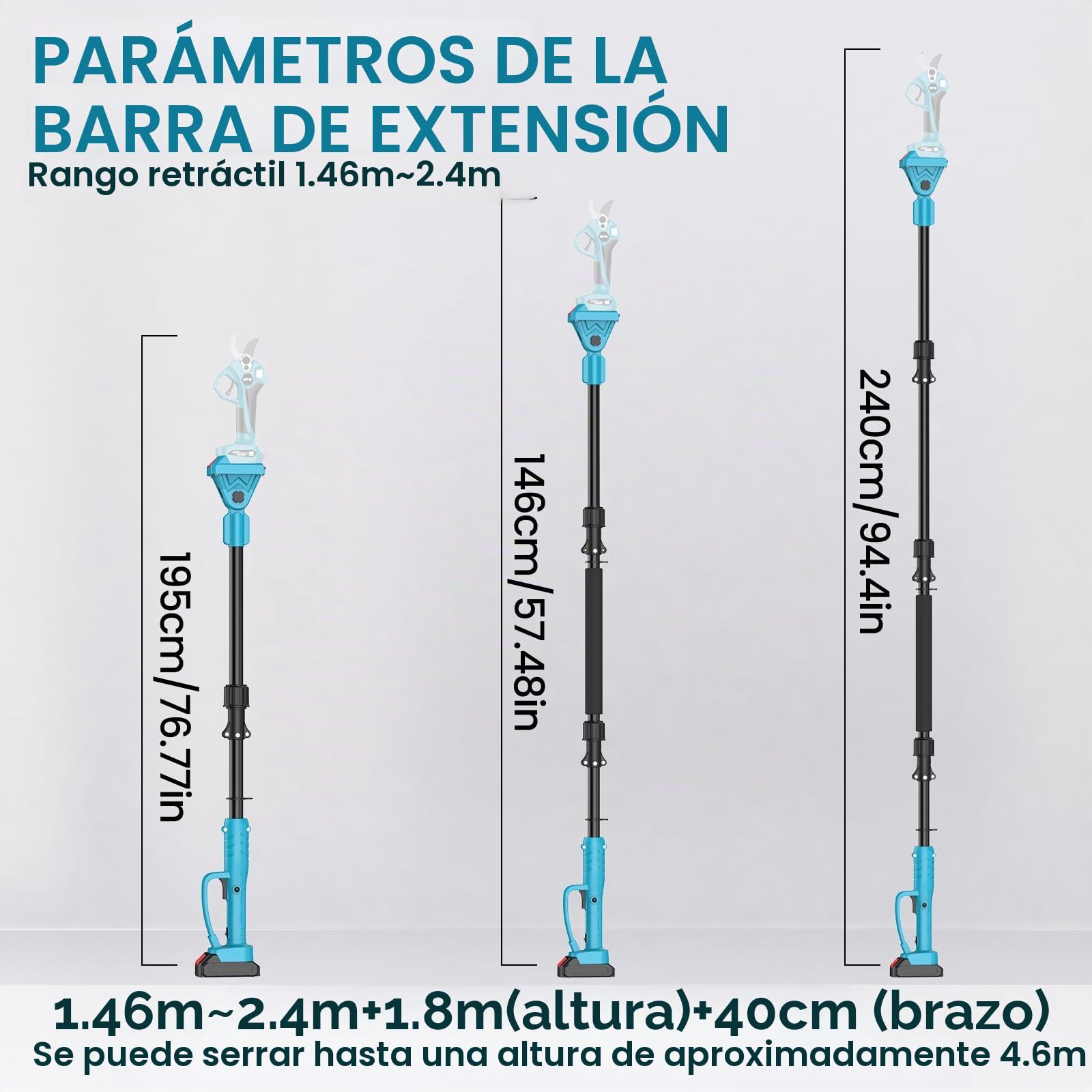 Podadora con batería, 3 en 1, minisierra de cadena y tijeras de podar inalámbricas, telescópica, sin batería ni cargador, sierra de podar eléctrica con mango telescópico y sistema de aceite automático