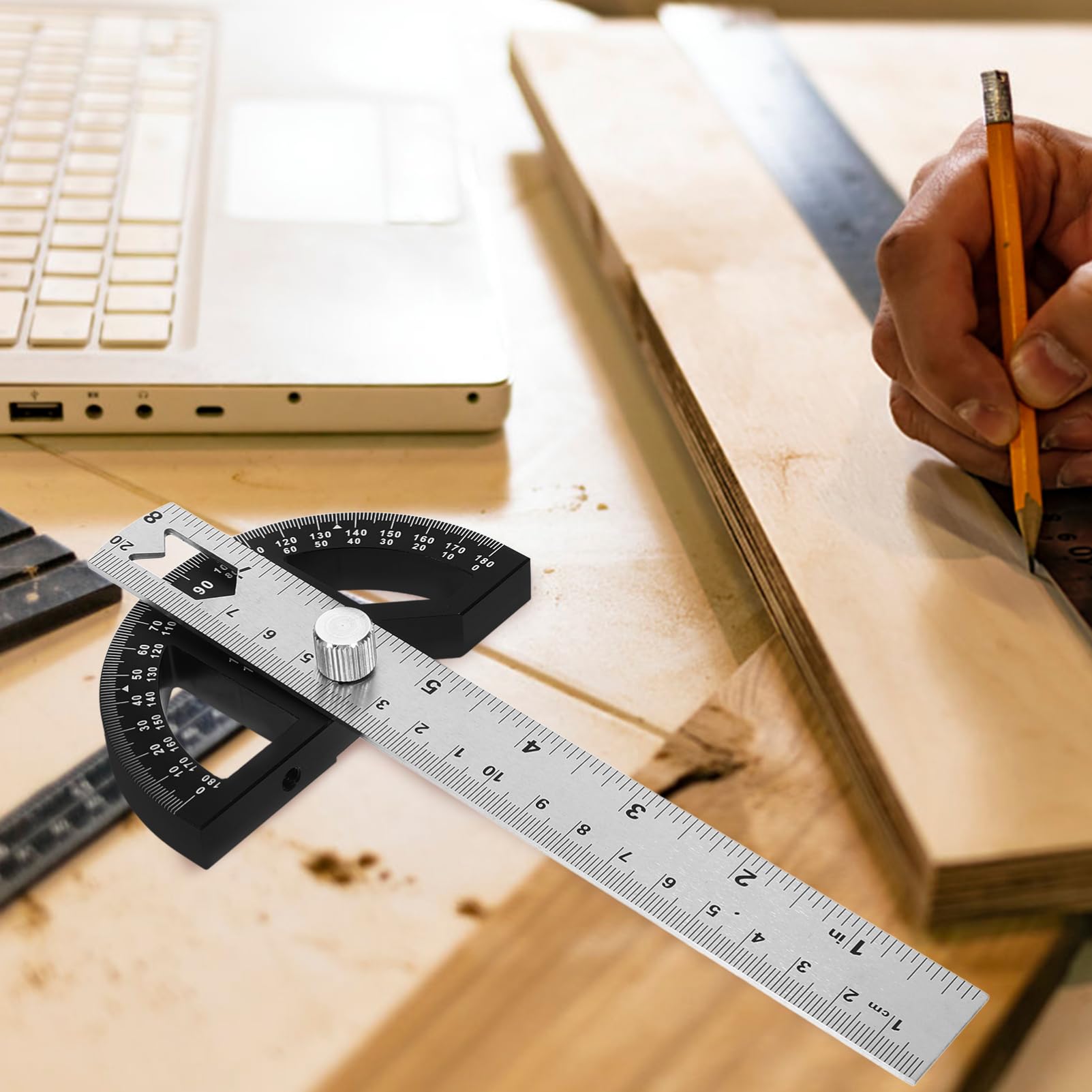 OSALADI Ergonomic Design Aluminum Angle Ruler Miter Gauge Fence System Woodworking Supplies