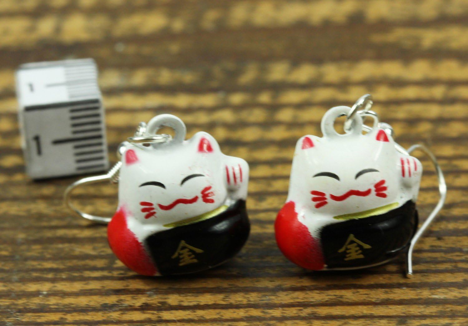 Cat Earrings Lucky Maneki-Neko Miniblings White Red Metal