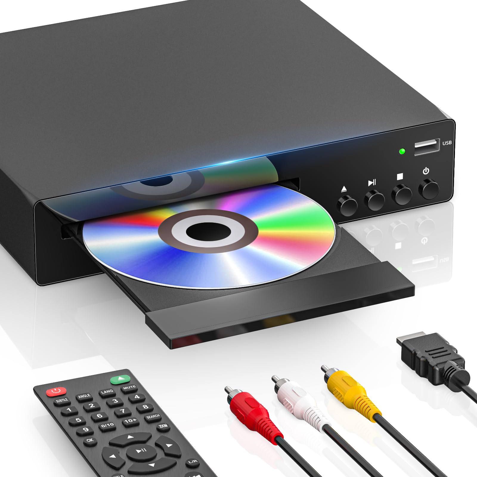 1080p hd dvd player for tv, all region free hdmi dvd player for home | hdmi, rca, usb, remote control, supports 1080p, ntsc/pal, cd formats, memory playback