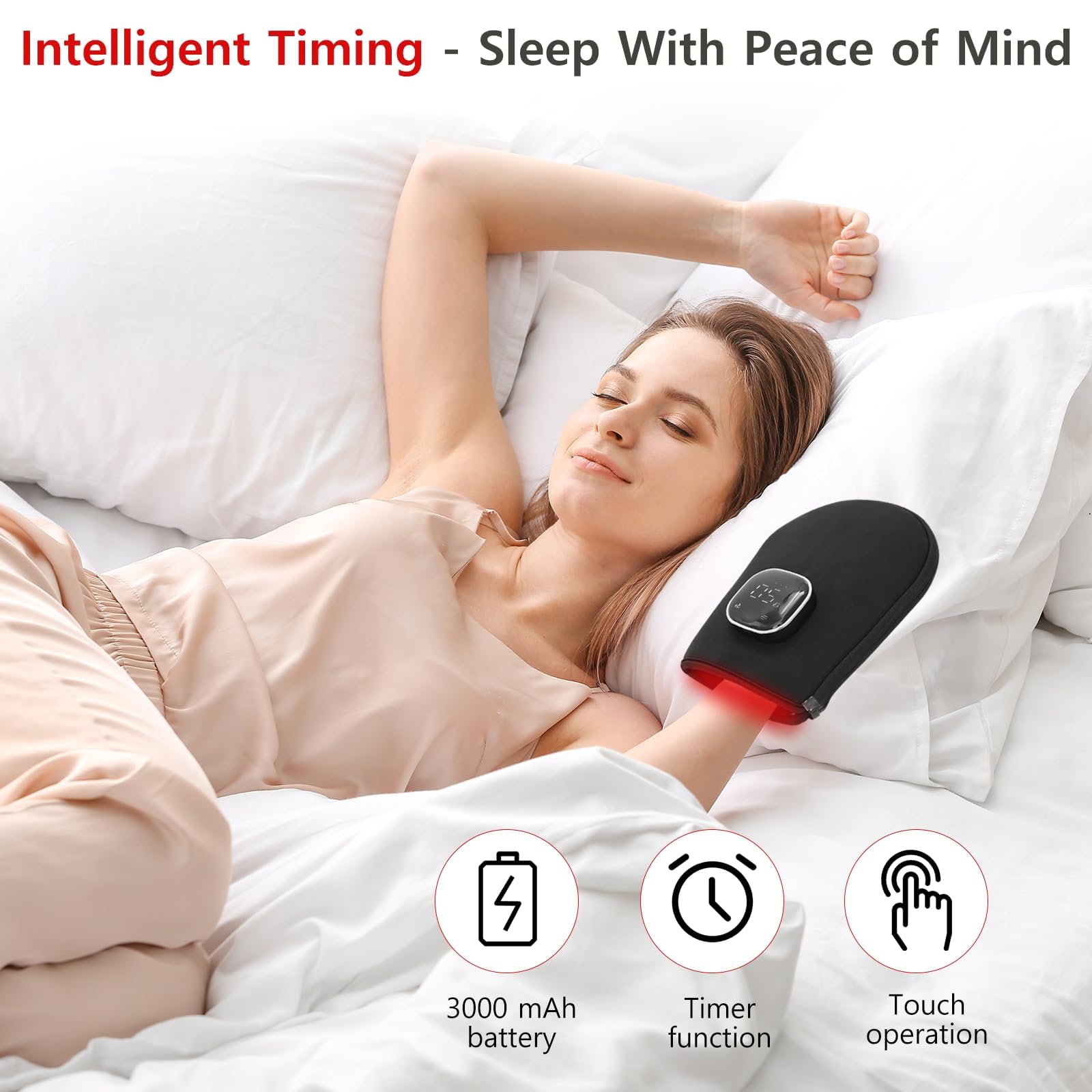 Dispositivo De Terapia De Luz Roja Para Manos, Guante De Terapia De Luz Roja Con Pantalla Digital Y Diseño Con Cremallera, Estructura De Chip De Doble Cara Y Portátil, Ideal Para Viajes, Hogar