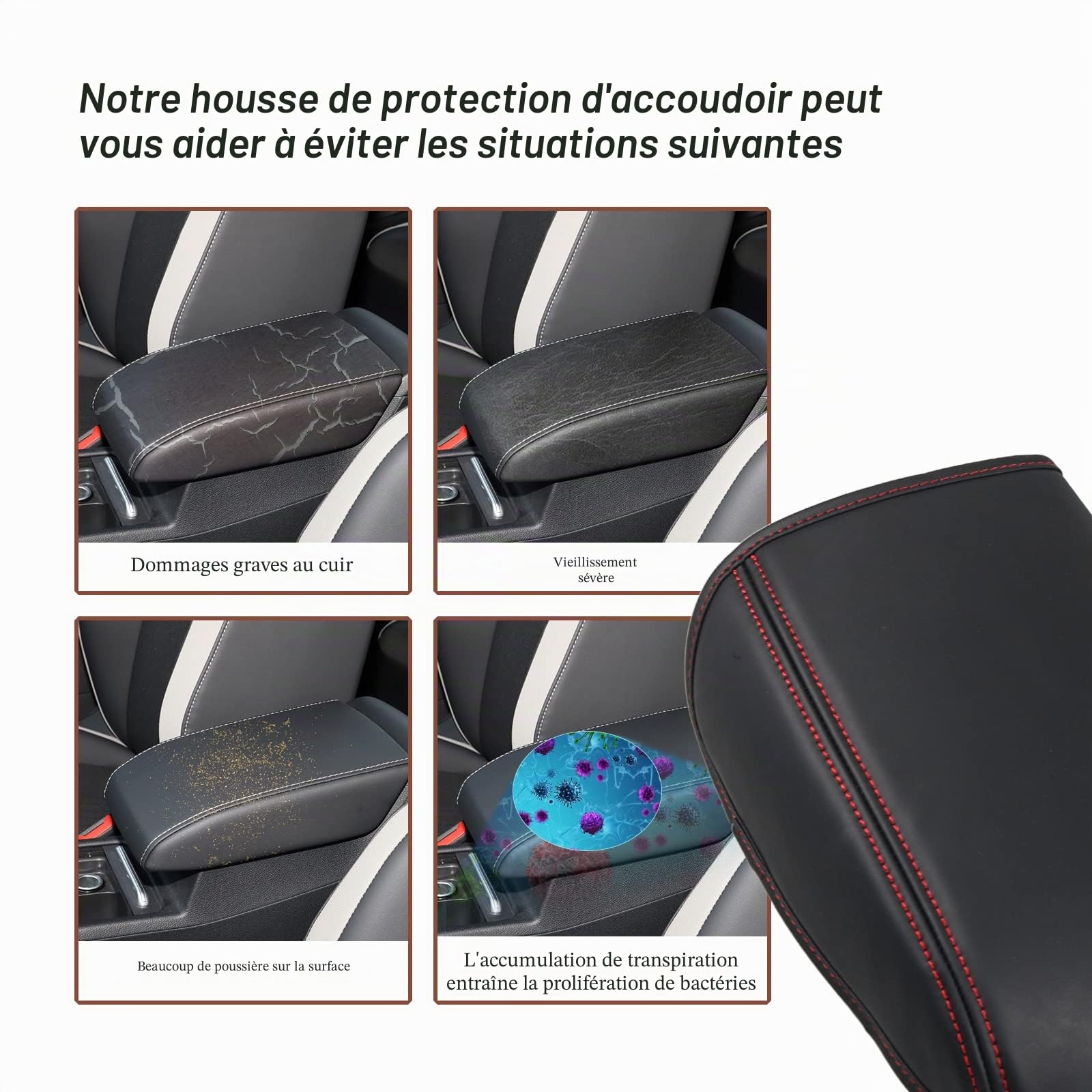 SKTU Housse d'accoudoir central pour Golf 8 MK8 2020-2024 Accoudoirs de voiture Console centrale Protection Couvercle boîte en cuir