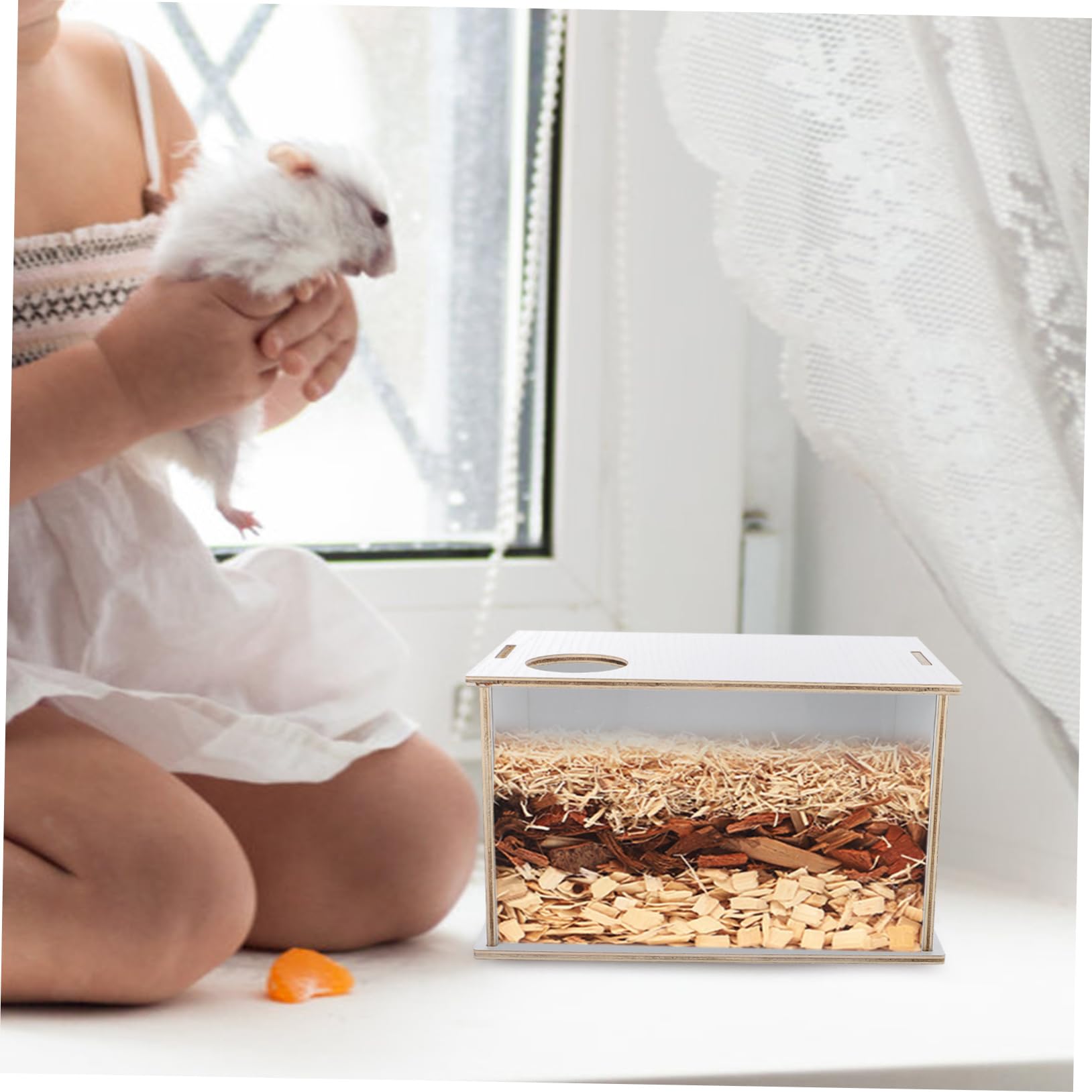 Transparentes Sandbad Für Hamster Und Kleintiere Quadratische Acrylbadewanne Mit Holzdeckel 25,2x15,2x14,5cm Zur Einfachen Reinigung Und Beobachtung