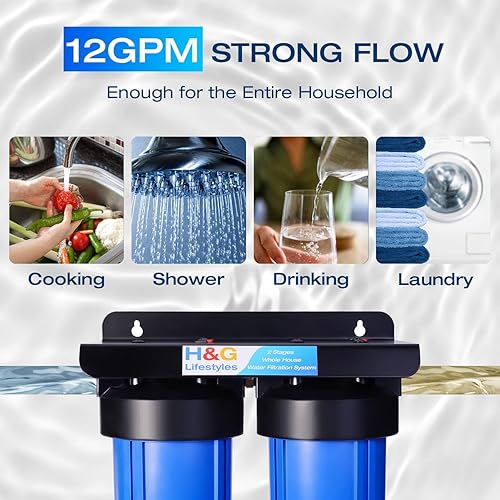 Miniatura 3 de H&G Lifestyles Sistema de filtro de agua para toda la casa,Filtro de hierro para agua de pozo,Sistema de filtración de agua de 2 etapas, Reducir el