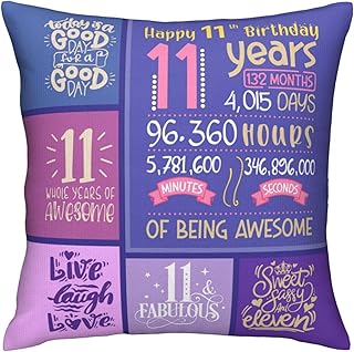 11 Year Old Girl Birthday Gifts - 11th Birthday Decorations - Throw Pillow Covers 18 x 18 inch