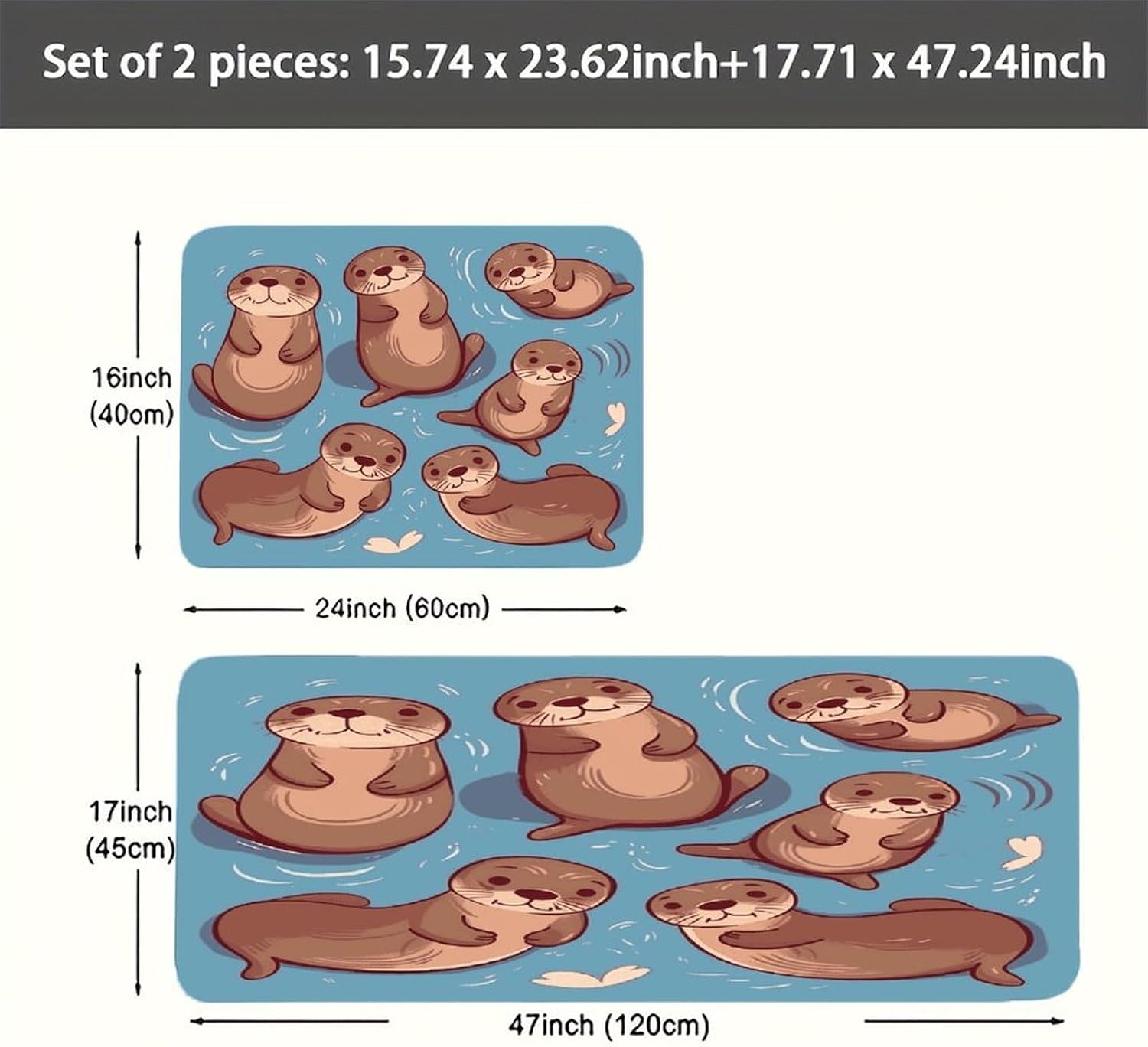Animal Cute Brown Otters Kitchen Mats for Floor 2PCS Waterproof Non-Slip Kitchen Rugs Cushioned Anti-Fatigue Mat Heavy Duty Floor Mats Comfort Standing Mat for Kitchen Home Office Laundry image 5