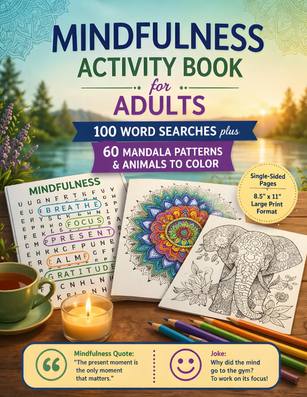 Mindfulness Activity Book for Adults: 100 Word Searches 60 Mandalas & Animal Coloring Pages for Relaxation and Stress Relief