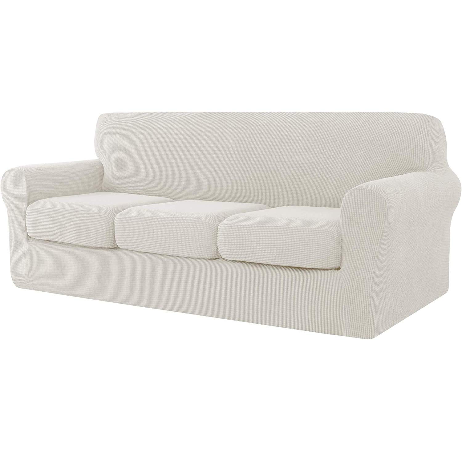 EBETA Copridivano elastico, Copripoltrona Jacquard 3 Posti con 3 Fodera per cuscino, Copridivano Un Posto AntiGraffio per Gatto Cani (Bianco crema, 3 Posti)