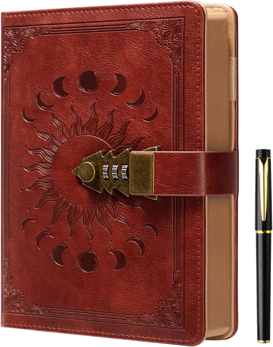 ZXHQ Diary with Lock for Women/Men Secret Diary for Girls A5 Notebook with Pen Set Refillable Leather Journal Writing Notebook Size A5 8.5   5.9 inches Brown
