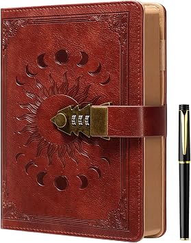 ZXHQ Lockable Journal for Women & Men, A5 240 Pages Secret Diary with Lock for Girls, Vintage Edge Design, with Pen, Refillable Leather Journal Writing Notebook, Size A58.5 5.9 Inch Brown