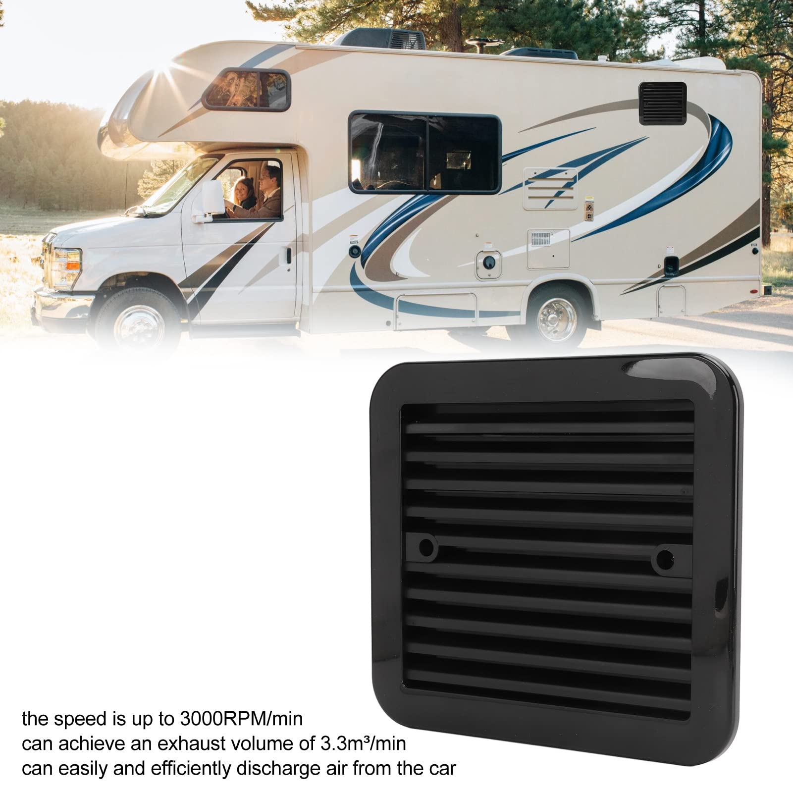 Ventilador de Ventilación Lateral, Extractor de Aire, Ventilador de Escape 12V 3W para RV, Caravana, Autobuses, Remolque Barco Marina Yate
