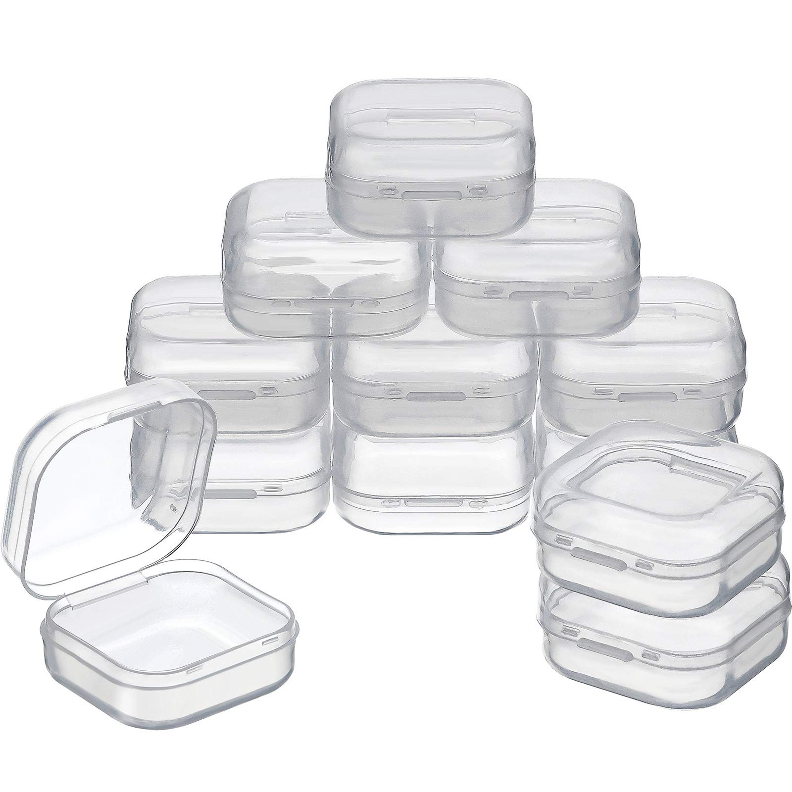 SATINIORSATINIOR 12 Pack Clear Plastic Beads Storage Containers Box with Hinged Lid for Beads and More (1.38 x 1.38 x 0.71 Inch)