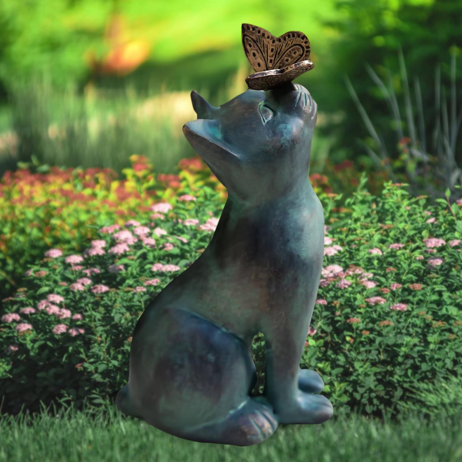 Chat Décoration Extérieur : Chat Mignon Top Papillon Sculpture Animal en Résine Imperméable pour la Maison Cadeaux Artisanat