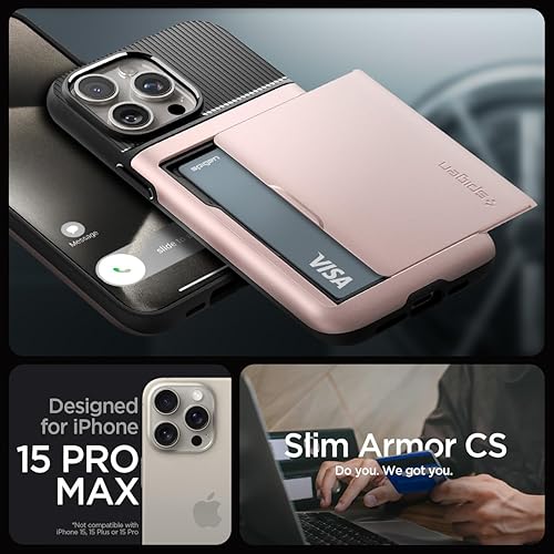 Miniatura 2 de Spigen Slim Armor CS - Funda diseñada para iPhone 15 Pro Max (2023), protección de grado militar tarjetero - oro rosa